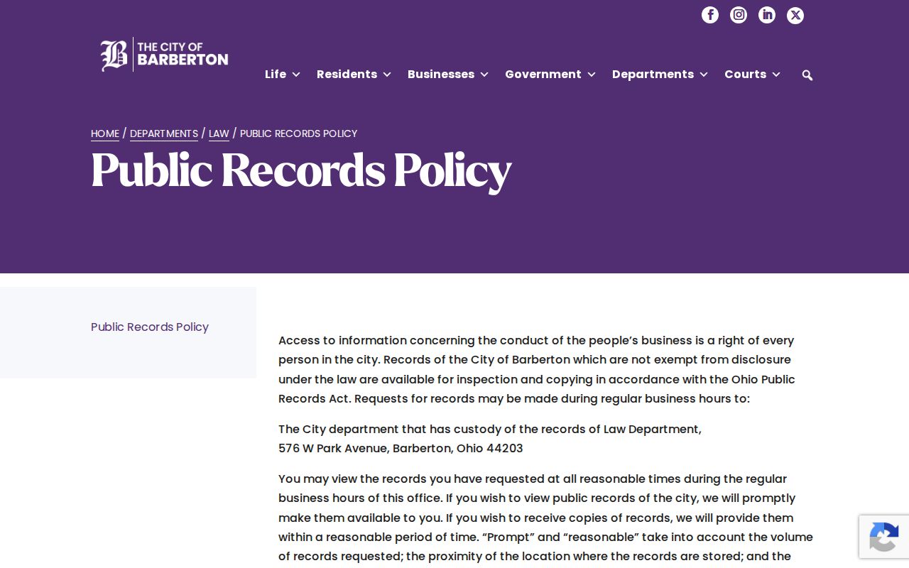 Barberton residents directory city public records policy source