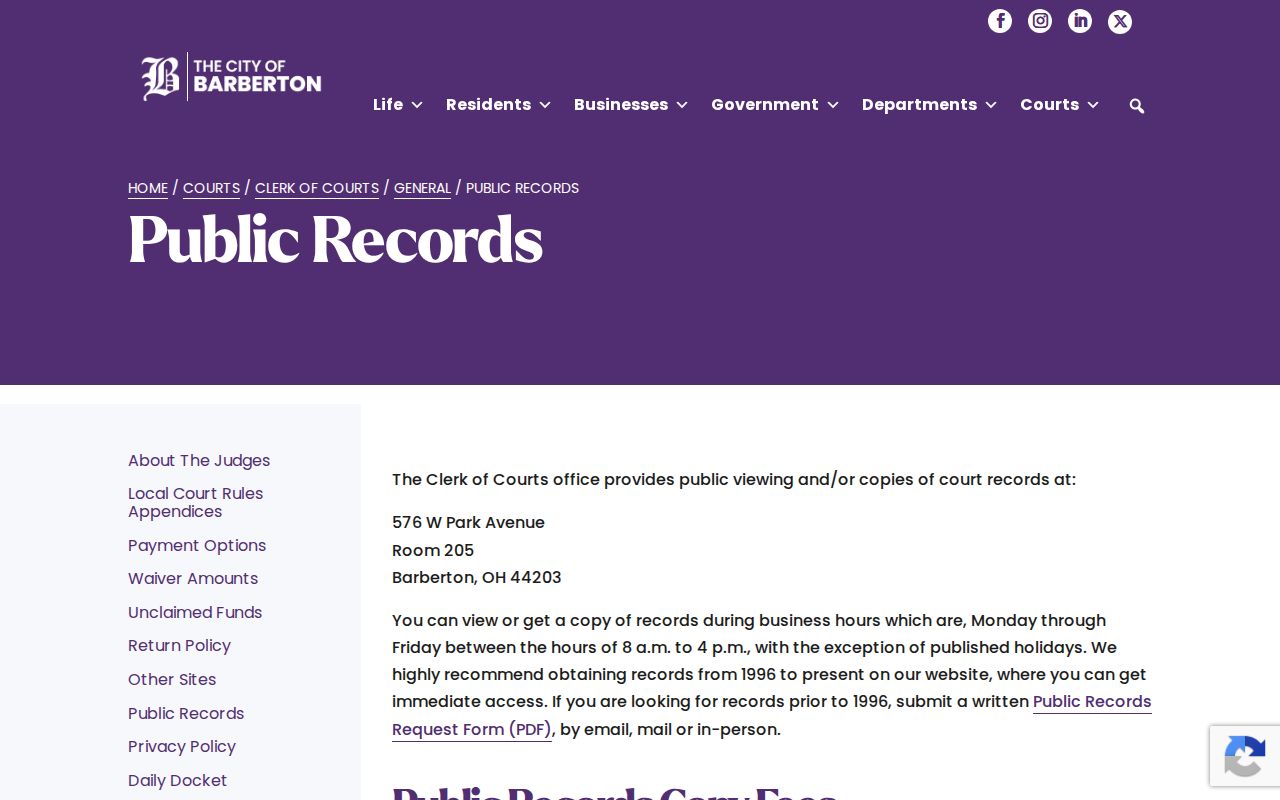 Barberton resident lookup municipal court public-records access page
