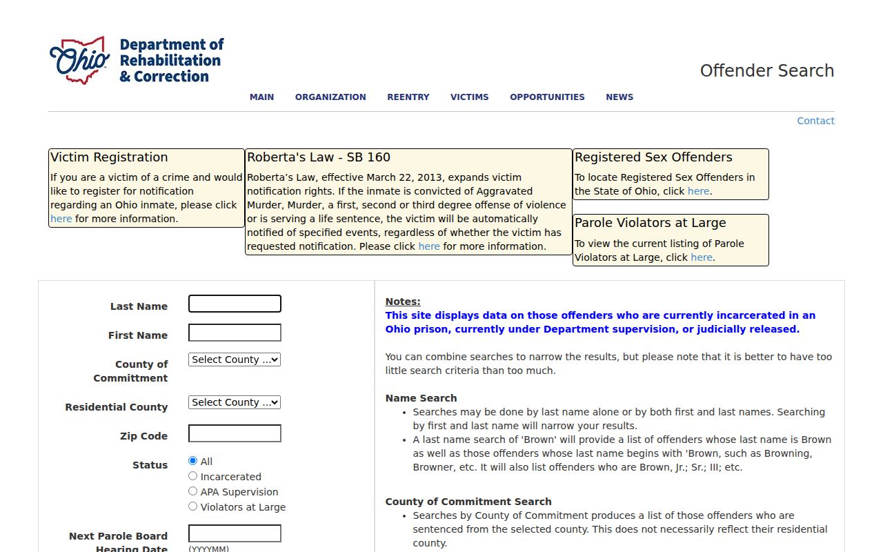Barberton resident lookup Ohio DRC offender search interface