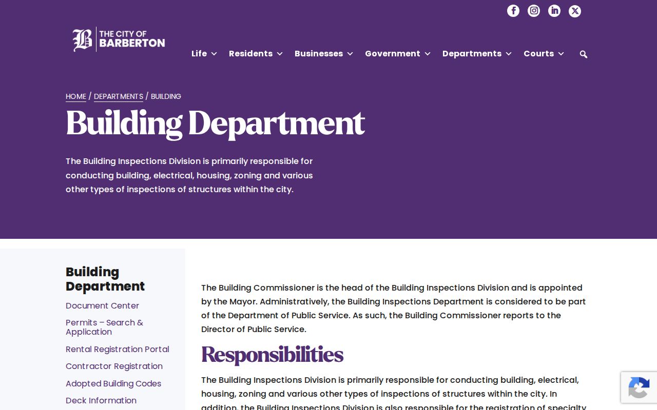 Barberton street directory building department and permit records page