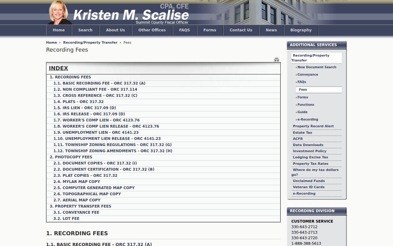 Barberton street directory recorded document fee information from Summit County Fiscal Office