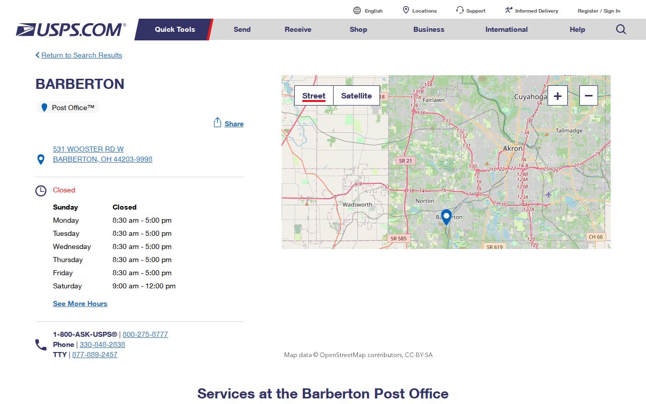 Barberton ZIP code directory USPS Barberton Post Office listing